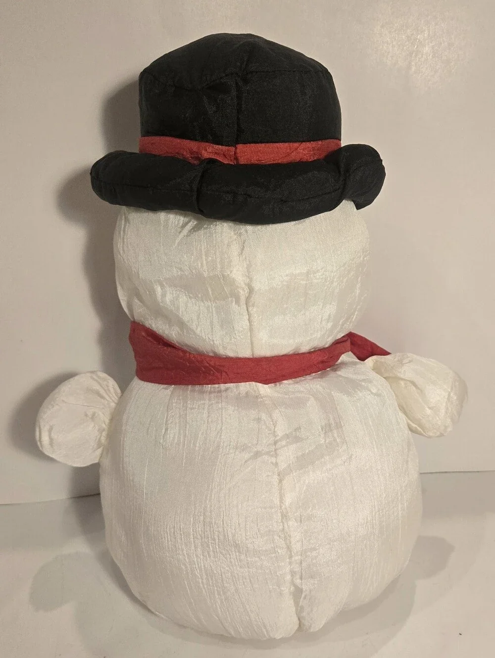 Vintage White Nylon Snowman Red Scarf Black Hat Christmas Plush Toy Decor 1992
